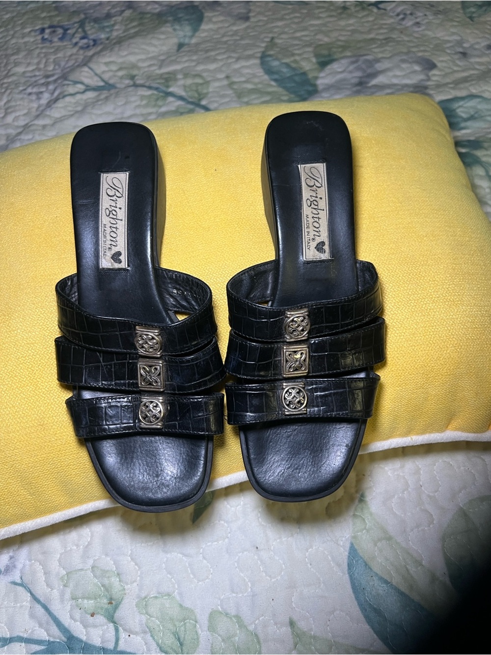Brighton Brandy Black Italian Leather Slide Sandals